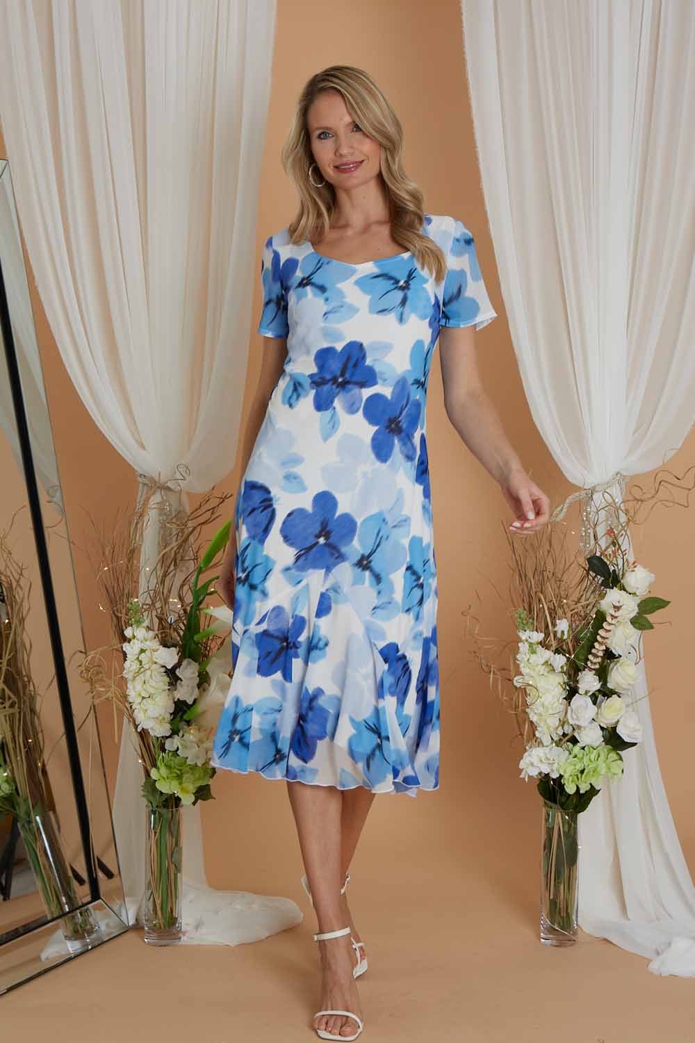 Blue Julianna Floral Chiffon Print Bias Cut Dress, Image 3 of 3