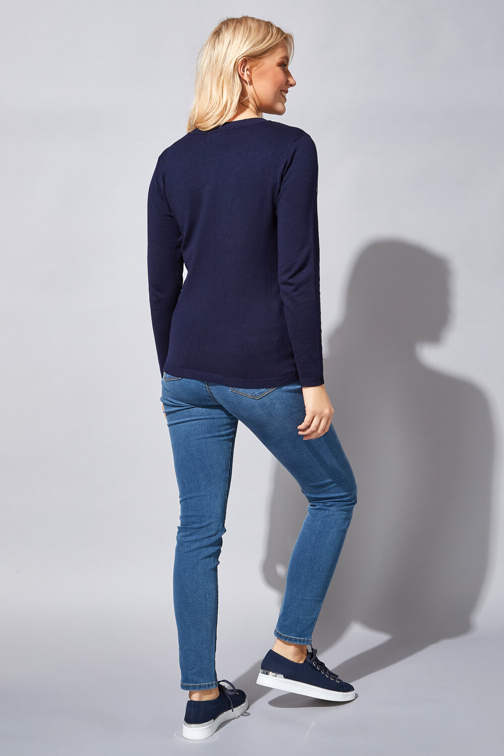 Navy  Daisy Floral Embroidered Jumper, Image 3 of 4