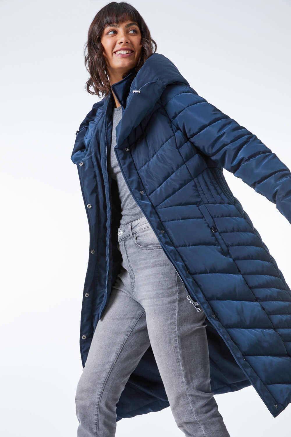 Midnight Blue Hooded Quilted Coat, Image 1 of 5