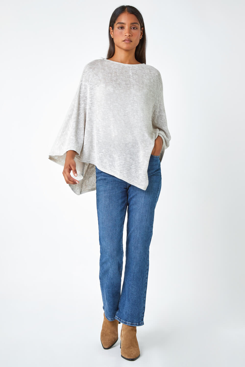Stone Marl Stretch Knit Jersey Top, Image 2 of 5