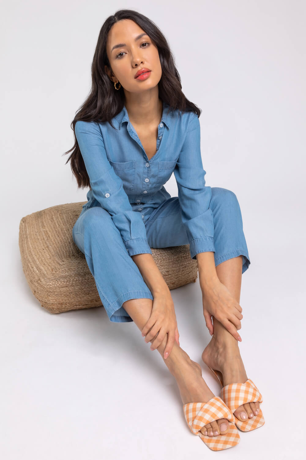 Buttoned Collar Utility Jumpsuit
