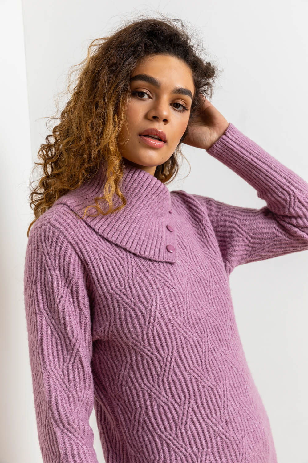 Lavender Textured Cowl Neck Tunic Jumper, Image 2 of 4