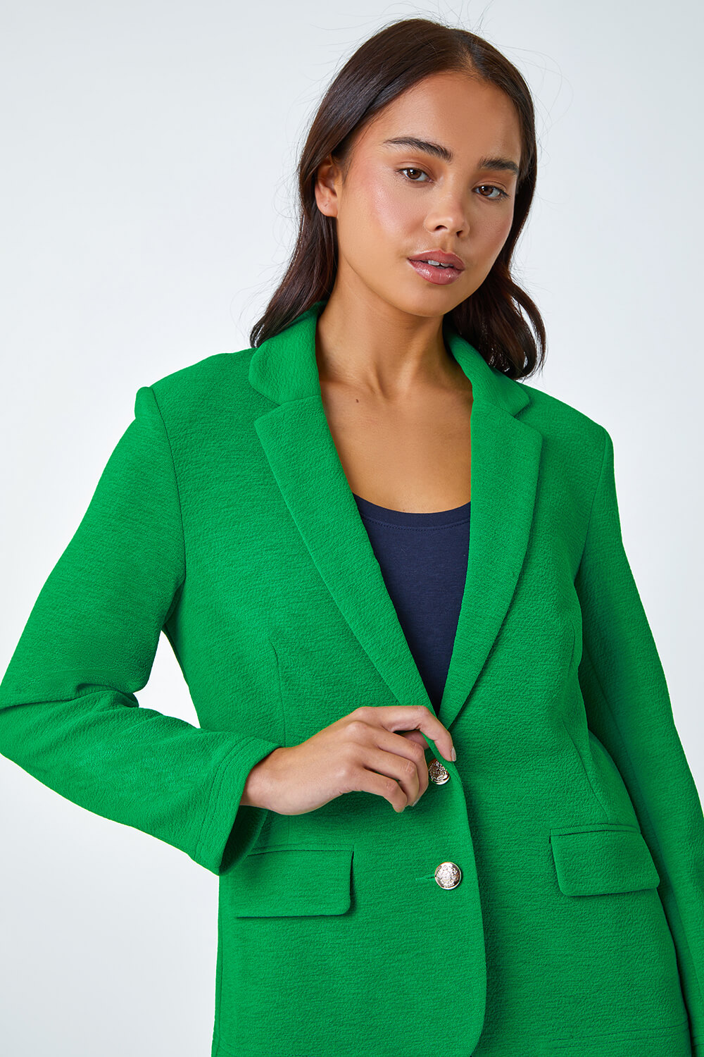 Green Petite Textured Stretch Blazer, Image 4 of 5