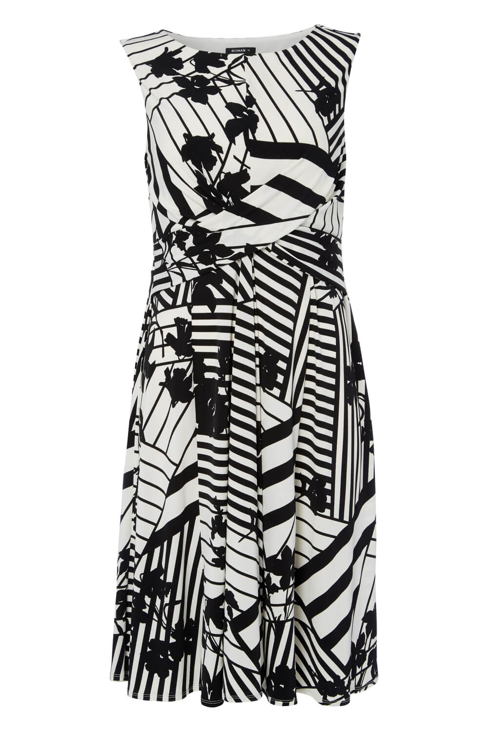 Black Monochrome Print Fit and Flare Dress, Image 3 of 3