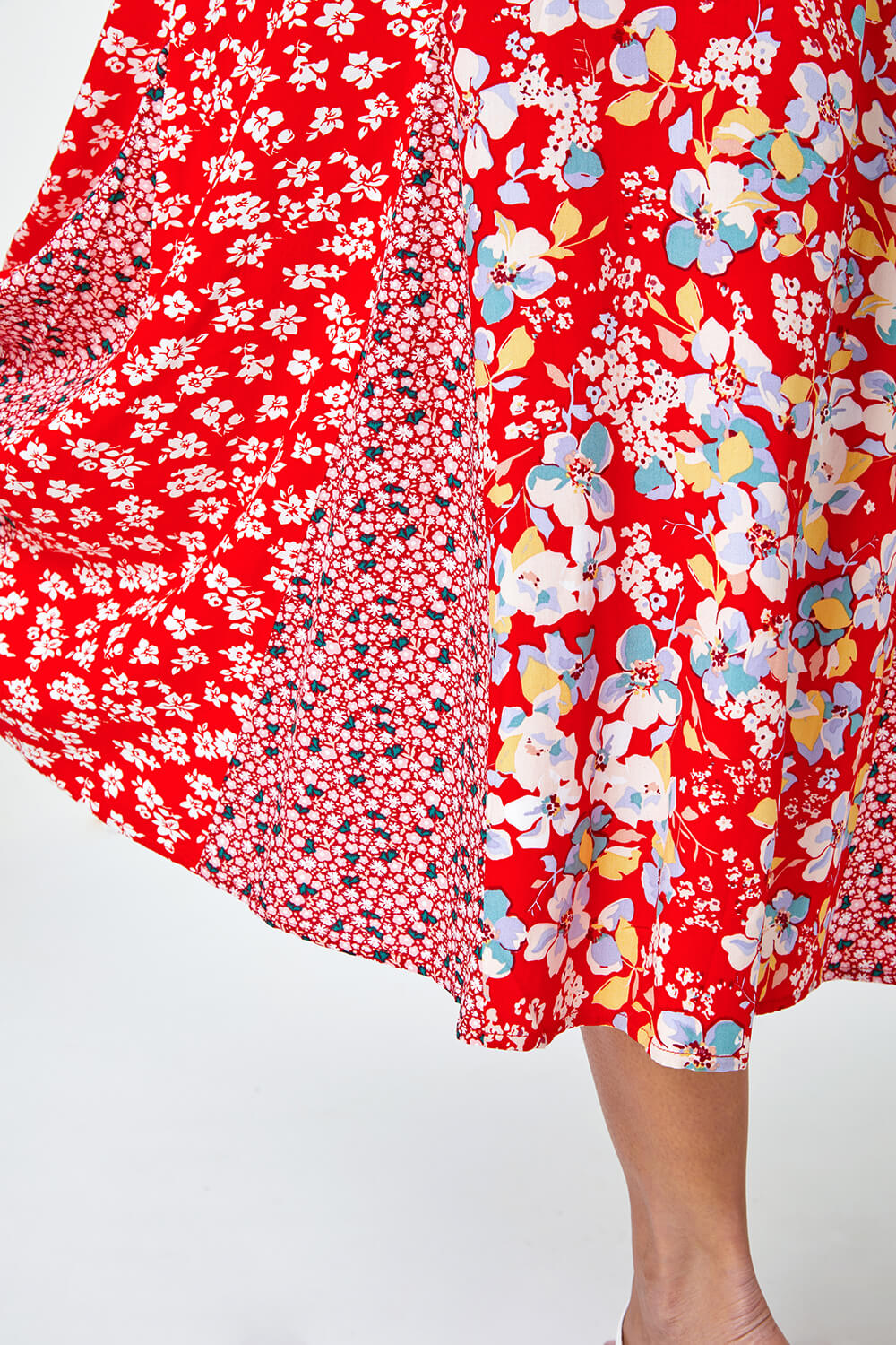 Red Ditsy Floral Print Midi Skirt, Image 5 of 5