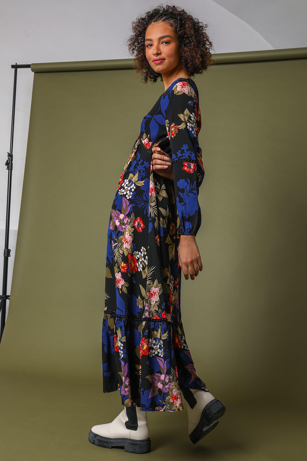 Multi  Floral Empire Line Maxi Dress, Image 2 of 5