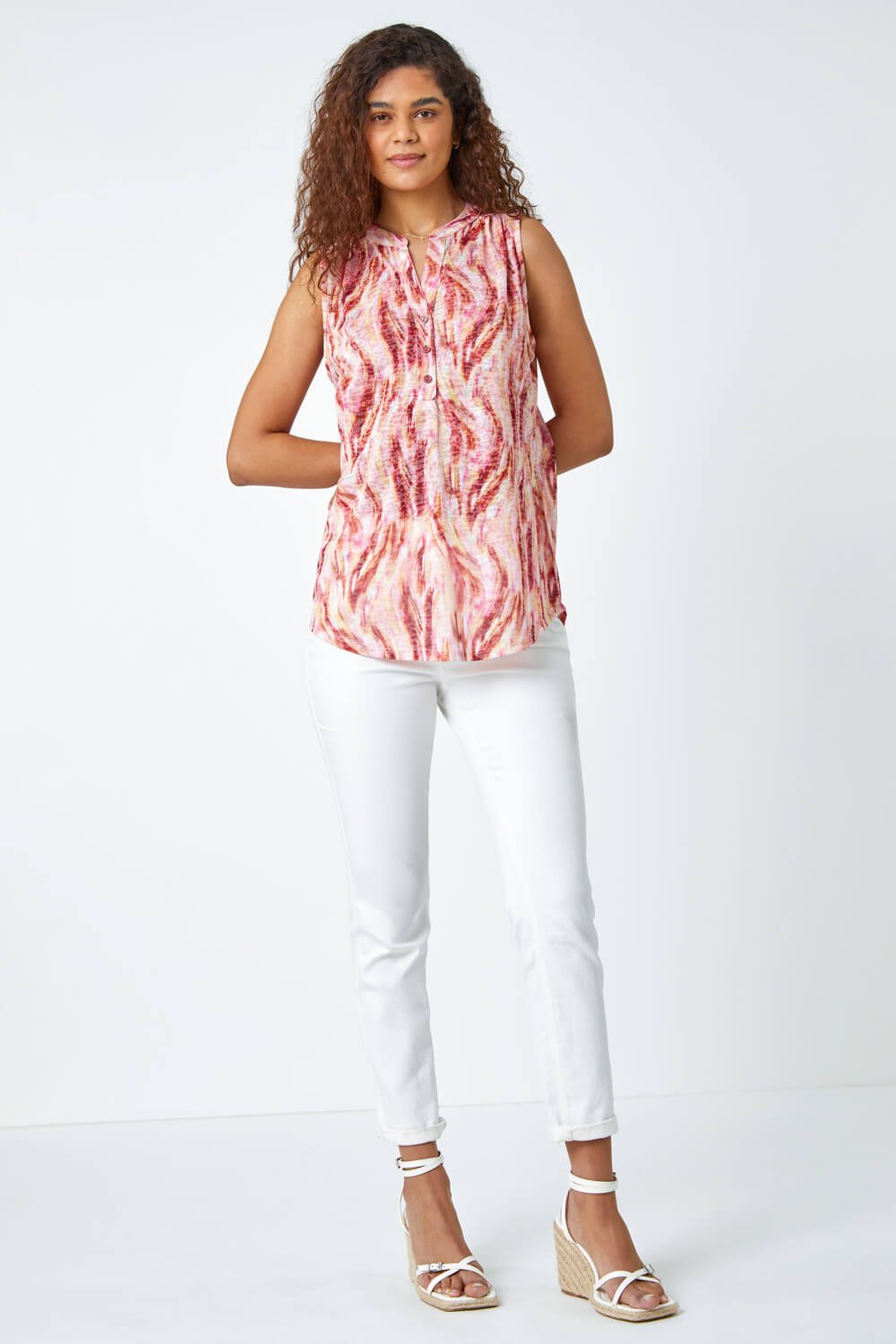 PINK Abstract Burnout Sleeveless Stretch Top, Image 2 of 5