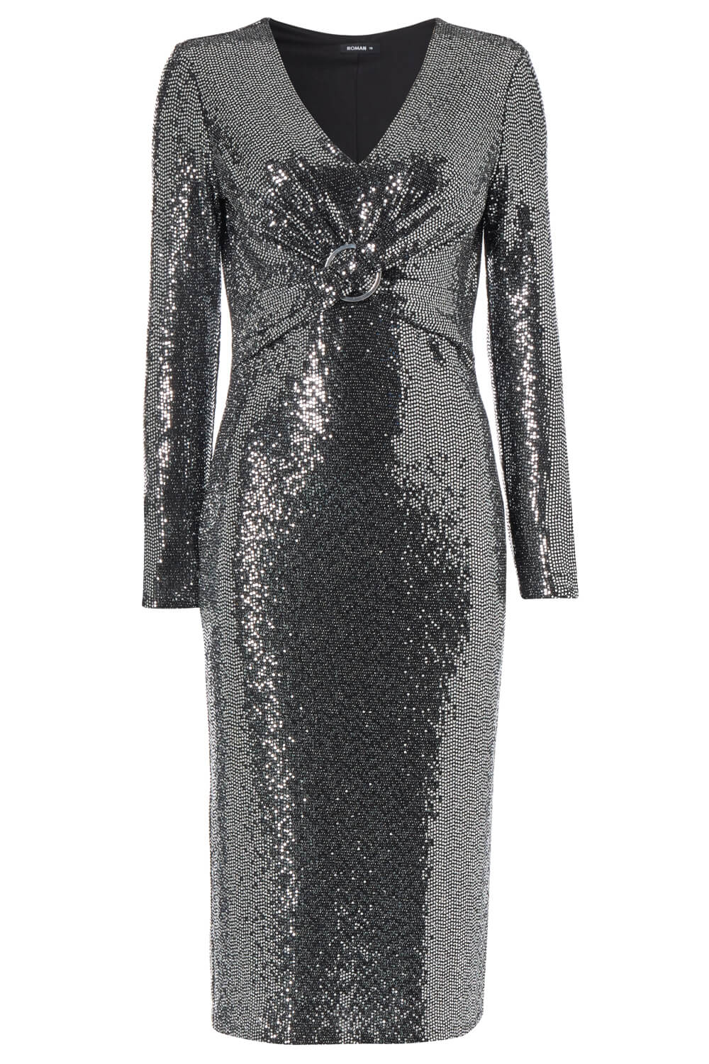 Grey Sparkle Twist Front Midi Dress, Image 4 of 4