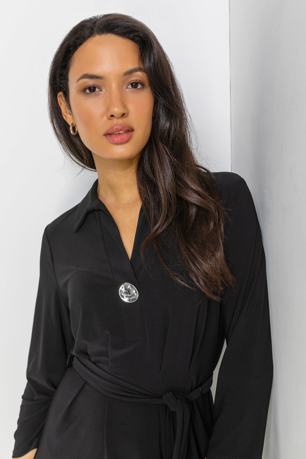 Black Plain Button Detail Midi Dress, Image 5 of 5