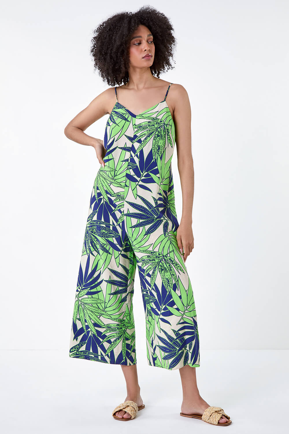 Lime Tropical Leaf Cropped Jumpsuit, Image 4 of 5