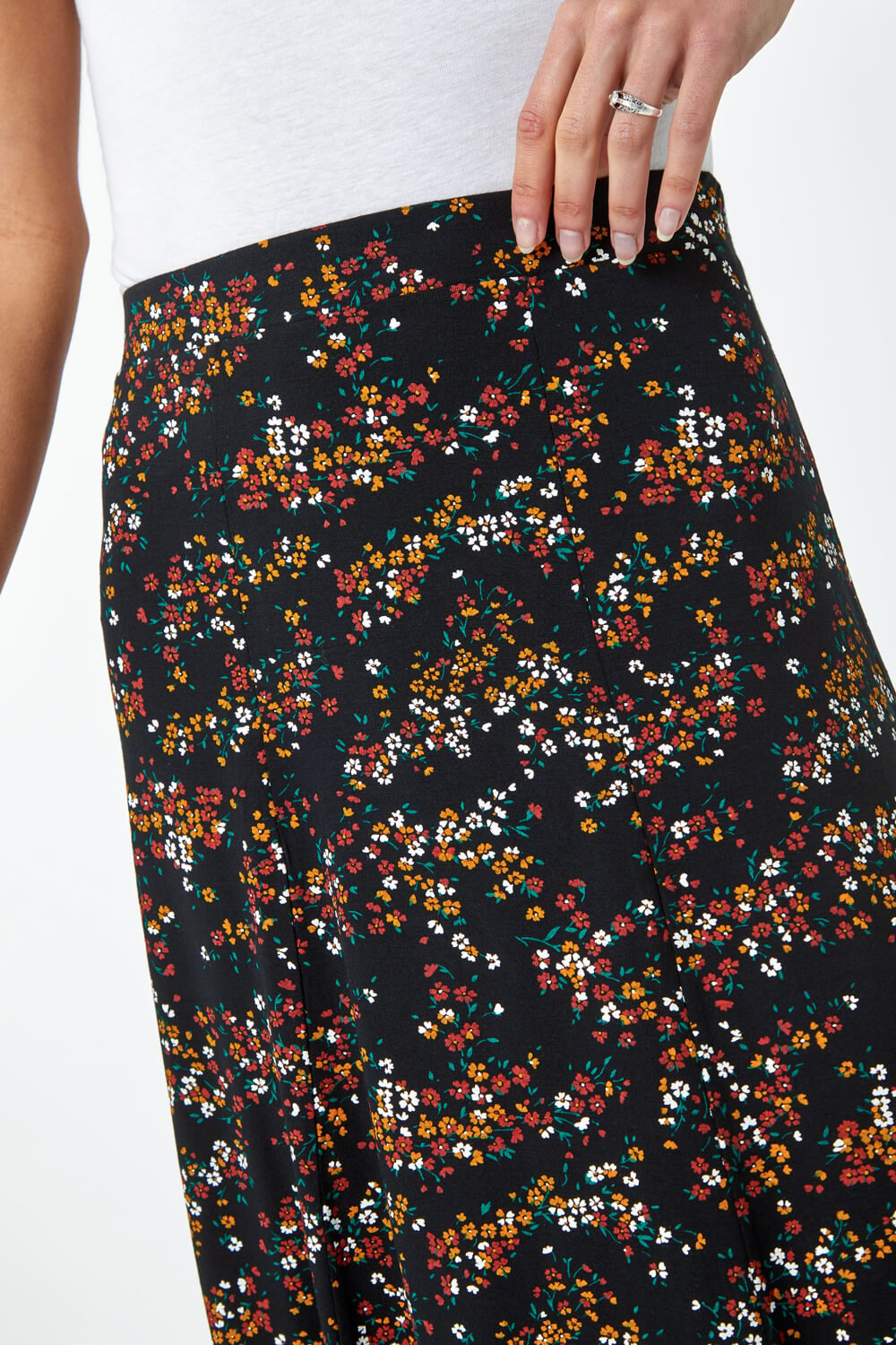 Black Ditsy Floral Jersey Skirt, Image 5 of 5