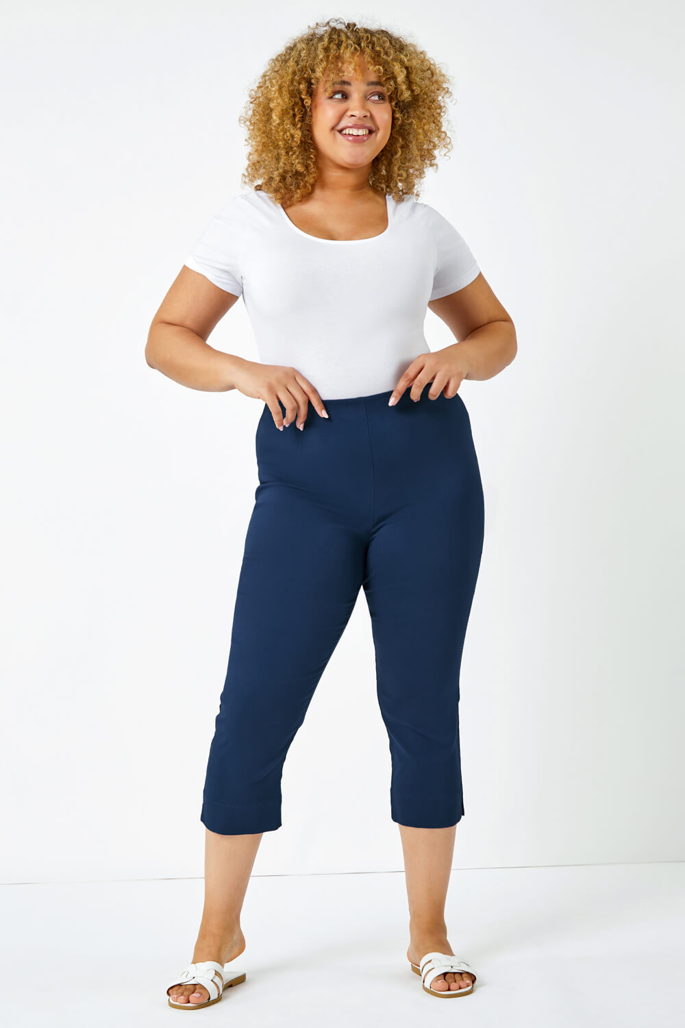 Midnight Blue Curve Cropped Stretch Trouser, Image 2 of 5