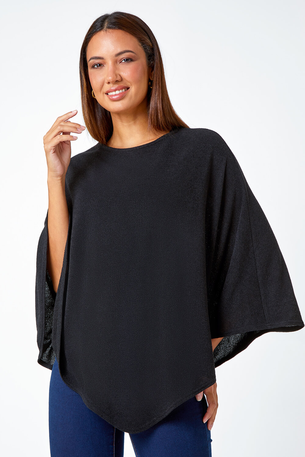 Black Marl Overlay Stretch Top, Image 2 of 5