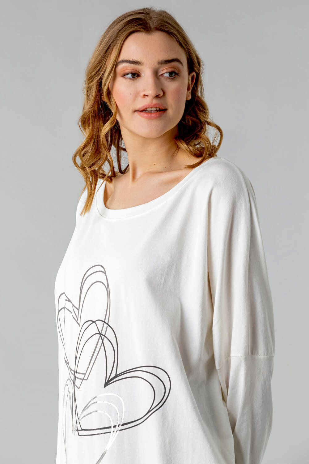 Ivory  One Size Foil Heart Print Lounge Top, Image 4 of 4