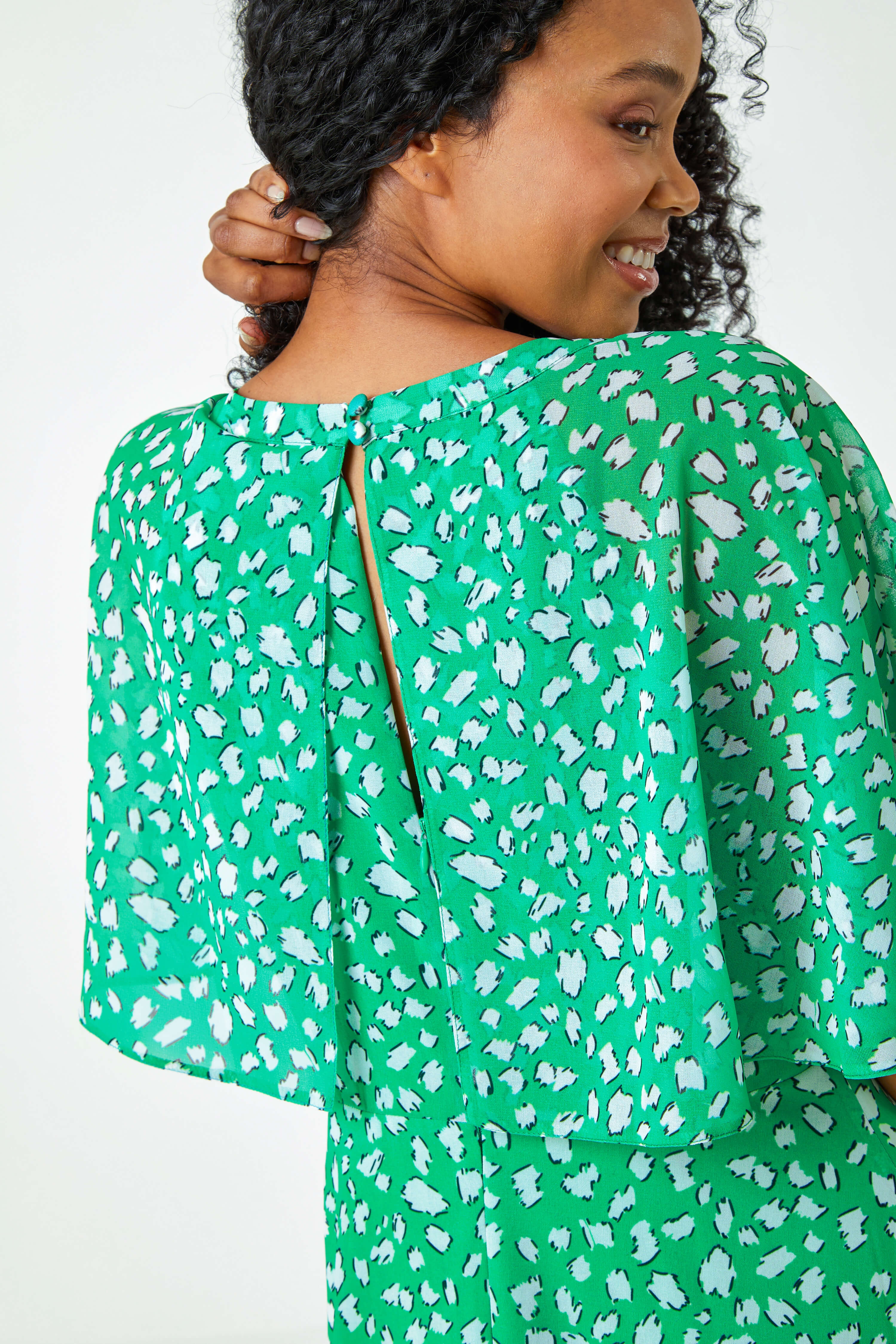 Green Petite Floral Print Chiffon Midi Dress, Image 5 of 5