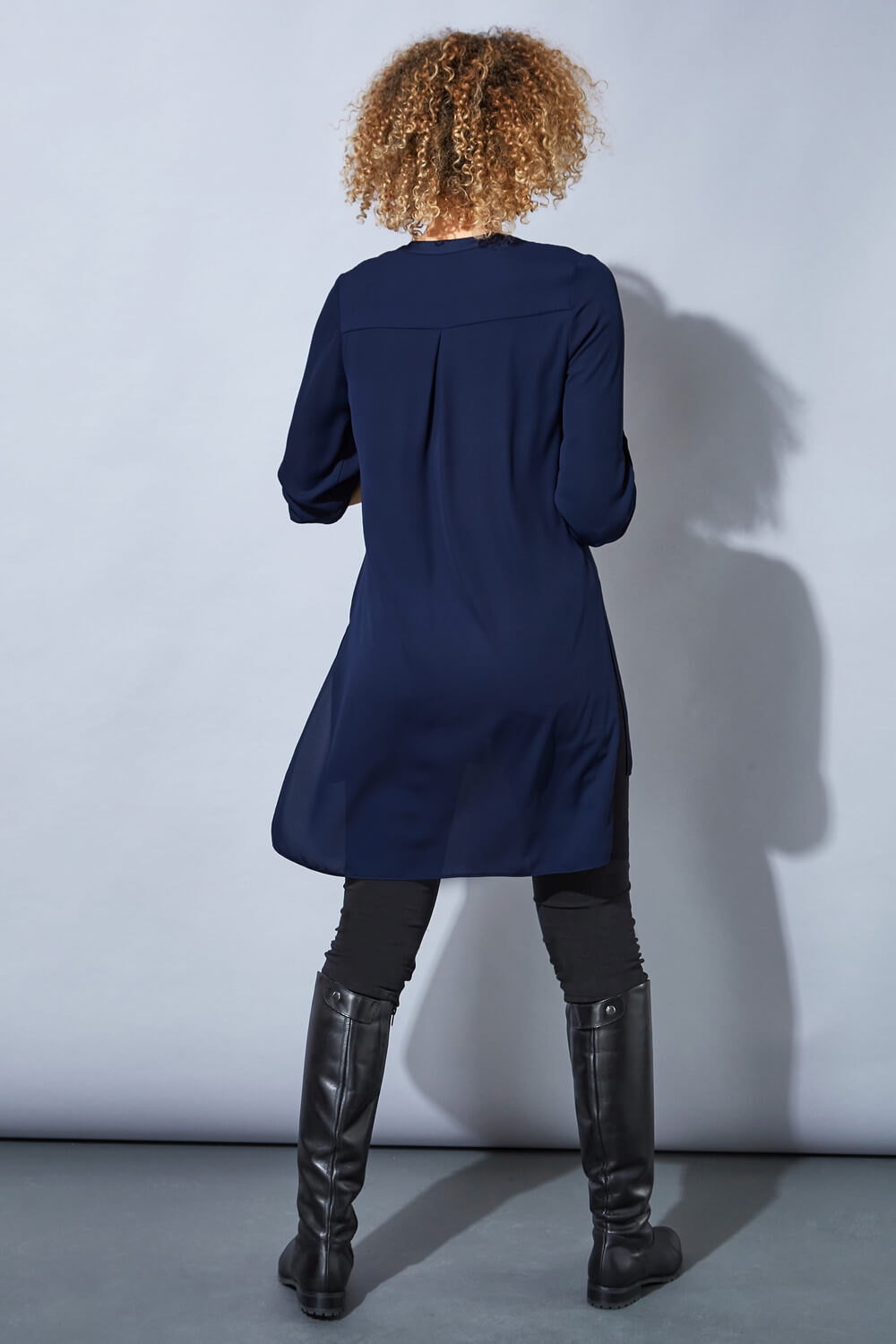Navy  Longline Button Through Blouse, Image 3 of 4