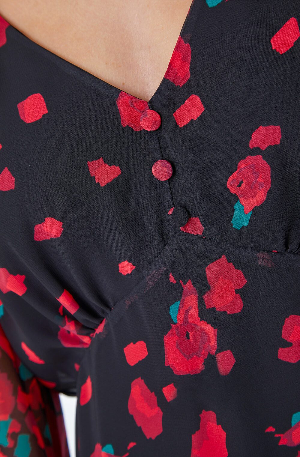 Red Rose Border Print Chiffon Dress, Image 5 of 5