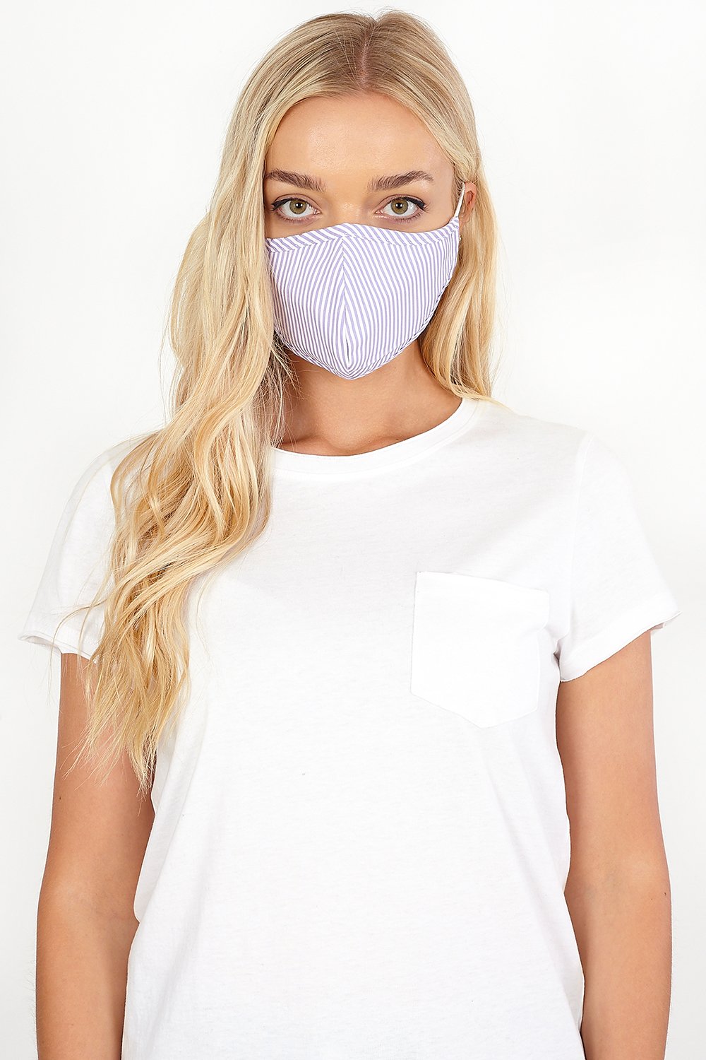 Lilac Stripe Print Fast Drying Fashion Face Mask, Image 2 of 2