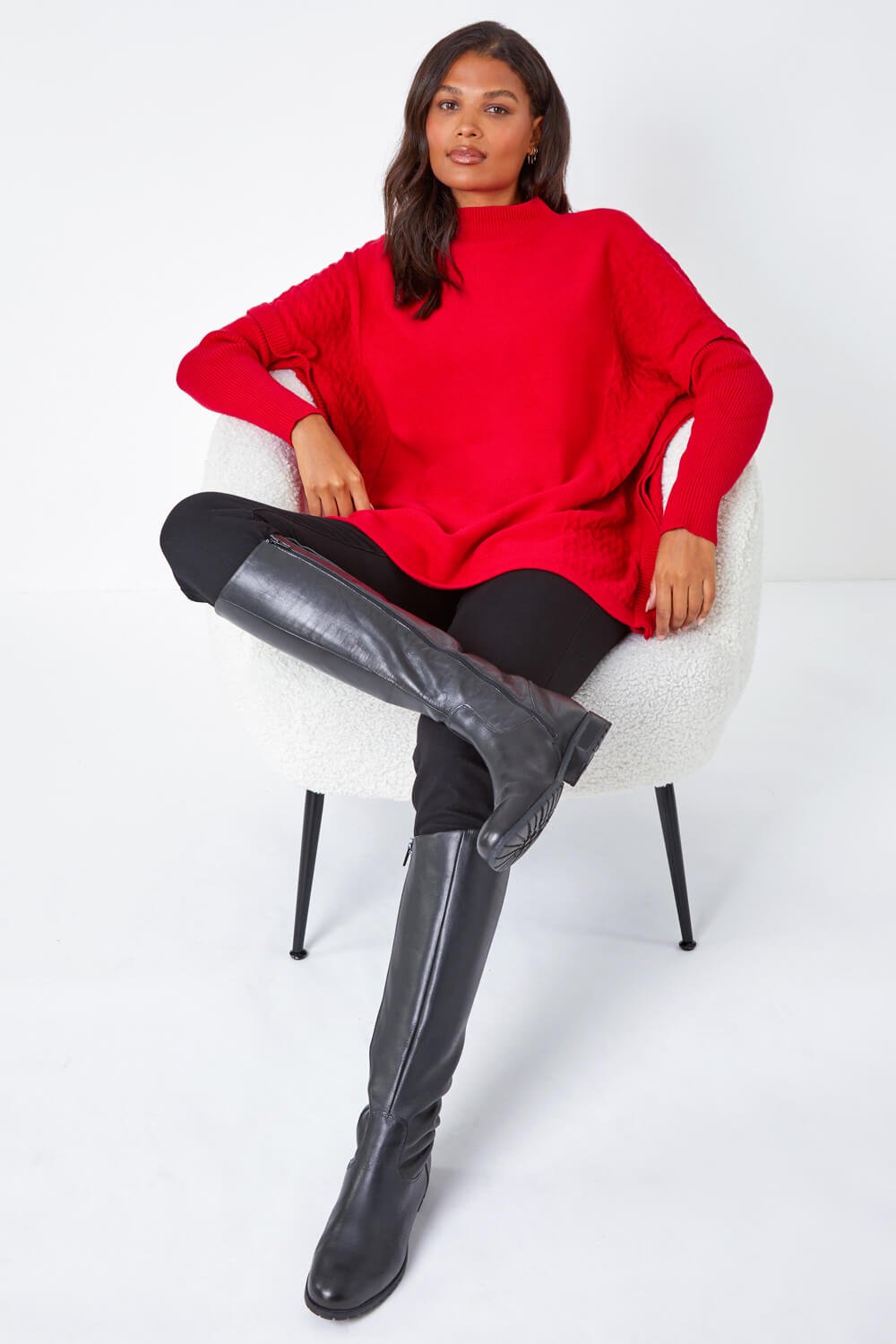 Red Relaxed High Neck Knitted Jumper, Image 2 of 5