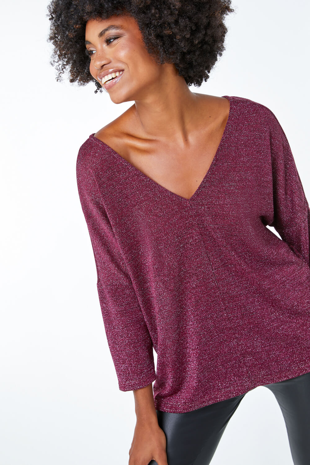 Wine Sparkle Knit Tunic Jumper, Image 2 of 5