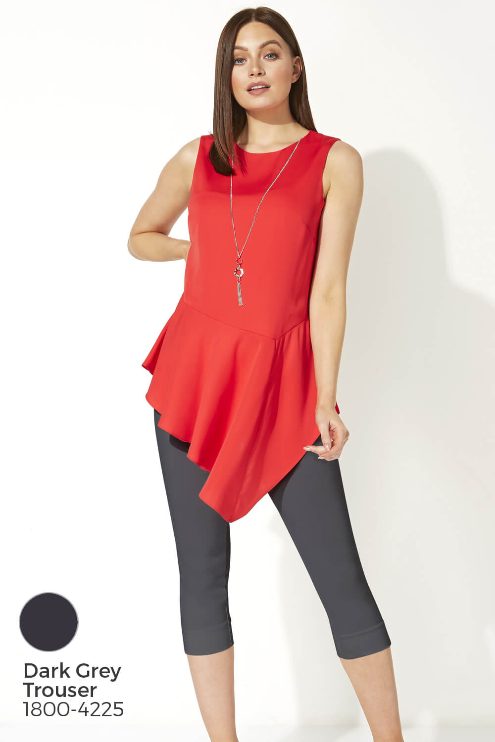 Red Asymmetric Necklace Peplum Top, Image 8 of 8