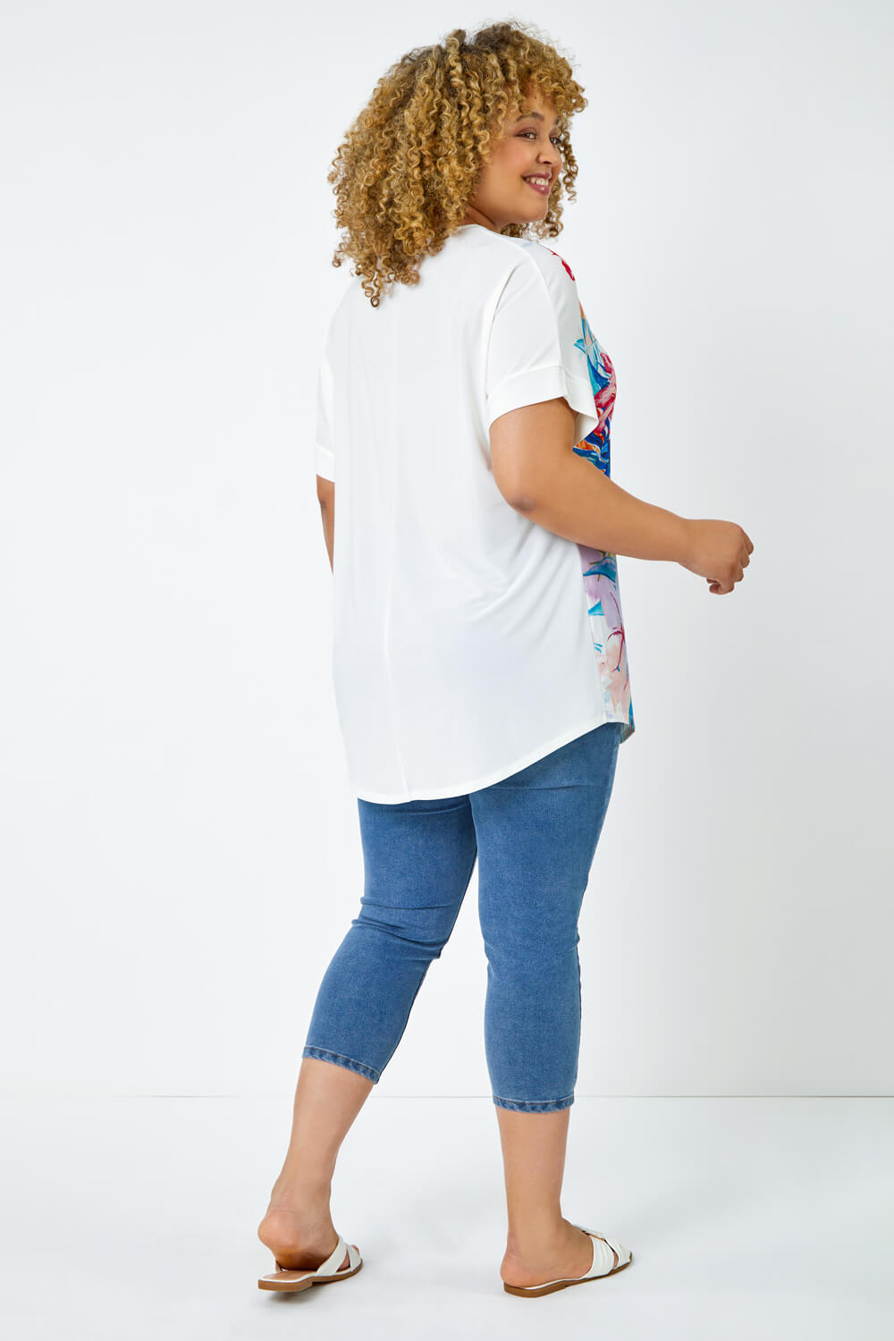 Ivory  Curve Floral Print T-Shirt, Image 3 of 5