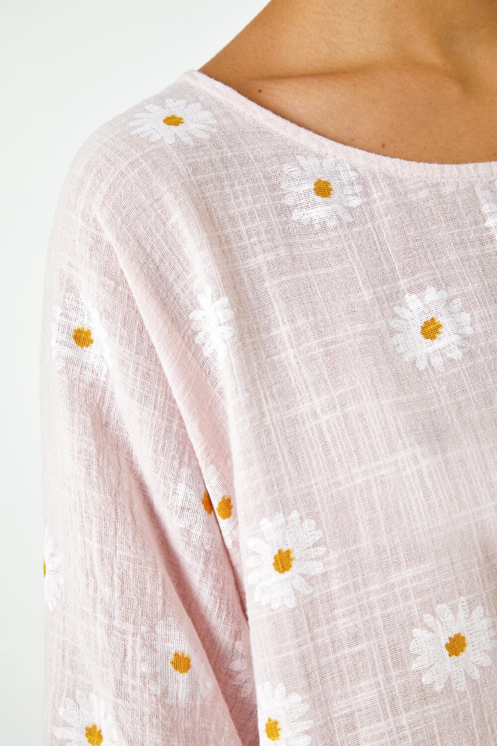 Light Pink Daisy Print Cotton Tunic Top, Image 5 of 5