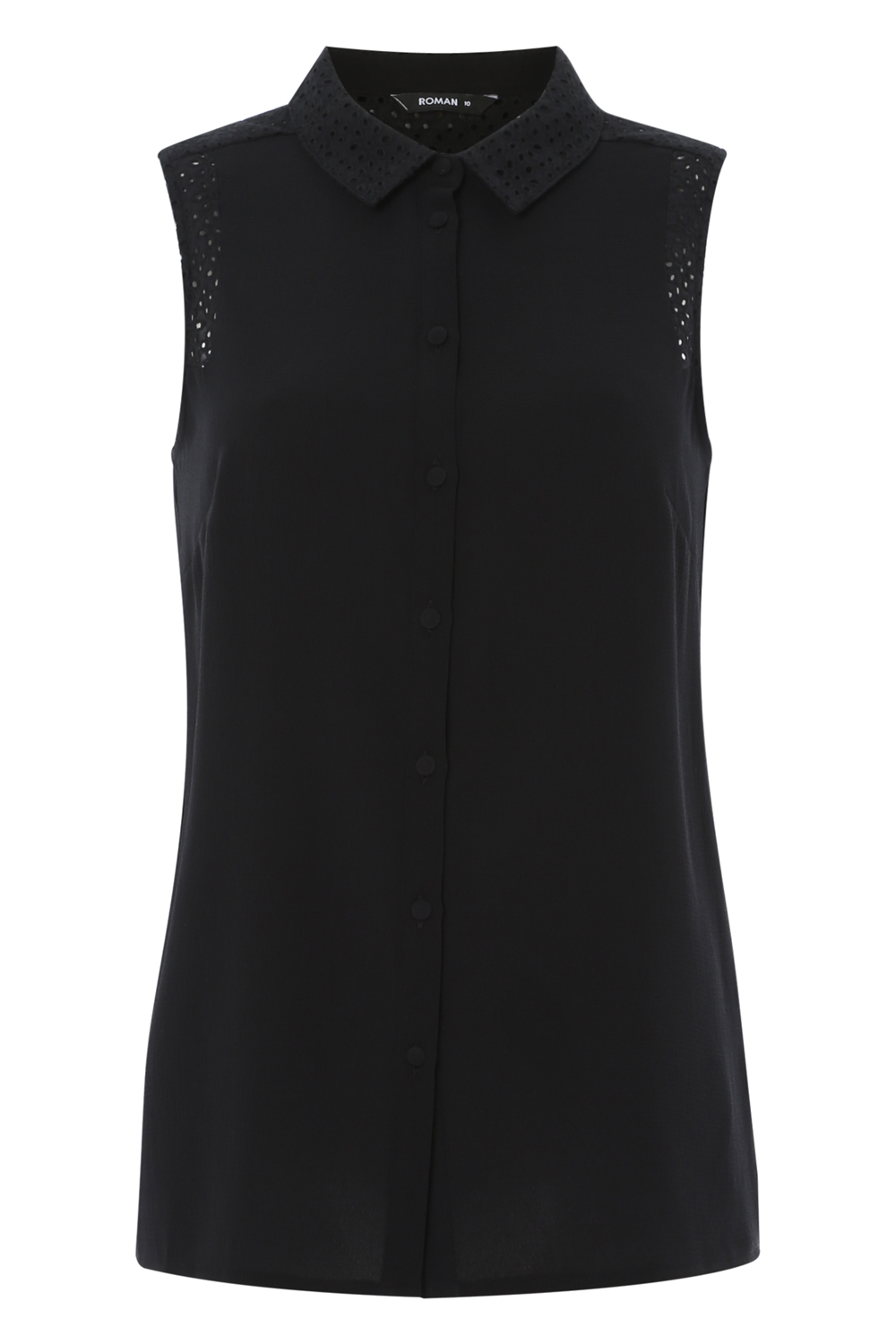 Black Sleeveless Lace Insert Shirt , Image 4 of 8