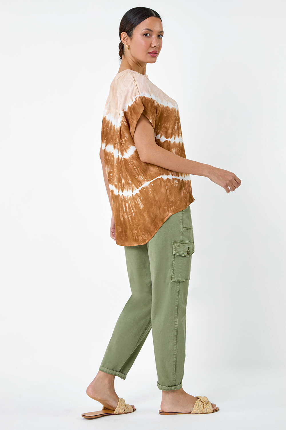 Tan Tie Dye Print Relaxed Shirt, Image 3 of 5