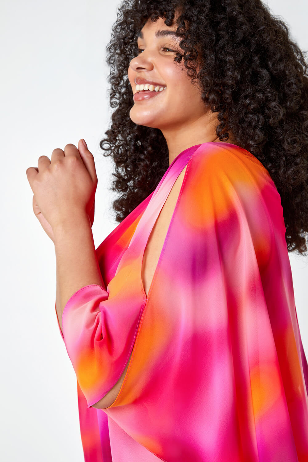 PINK Curve Ombre Print Chiffon Overlay Top, Image 4 of 5