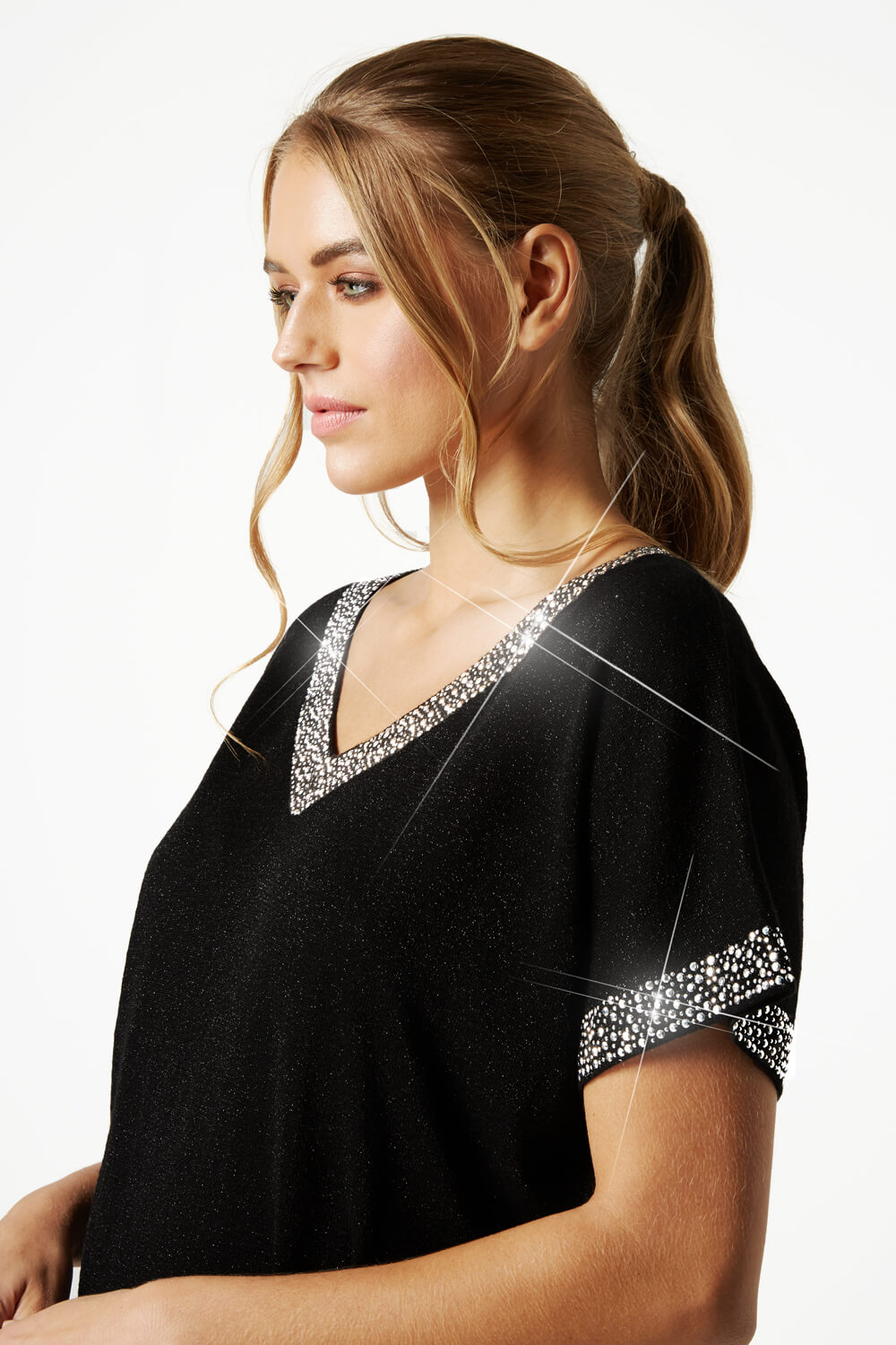 Black Sparkle Embellished Knit Top, Image 3 of 4