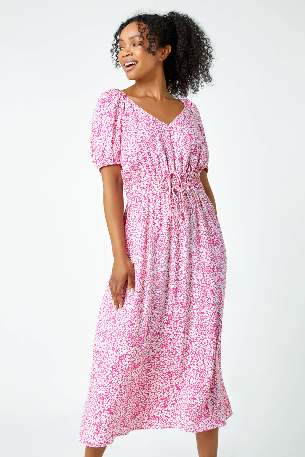 PINK Petite Ditsy Floral Stretch Midi Dress, Image 2 of 6