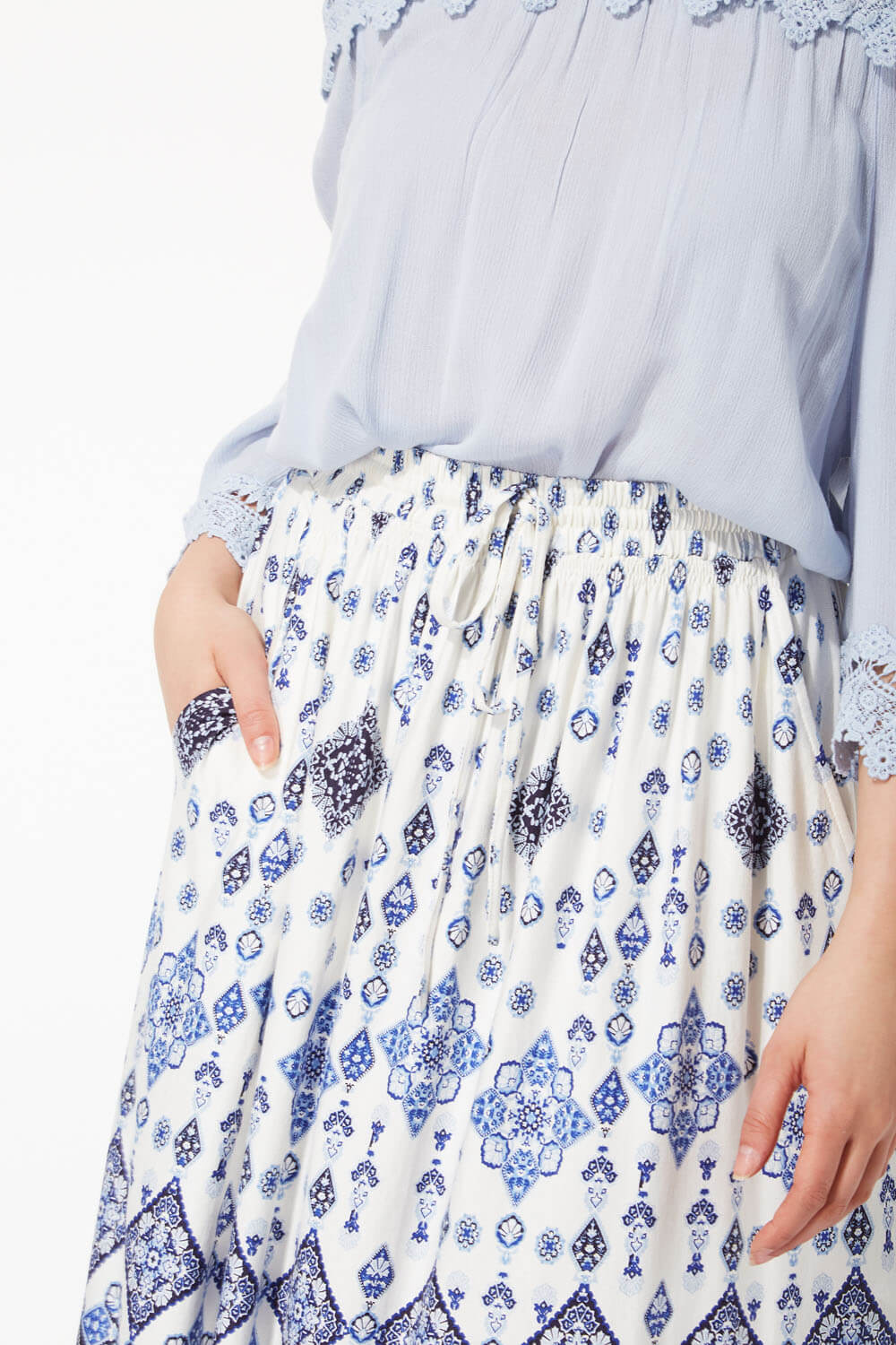 Blue Boho Border Maxi Skirt , Image 3 of 5
