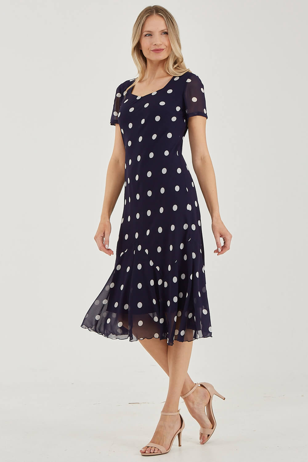 Navy  Julianna Spot Print Chiffon Dress, Image 3 of 4