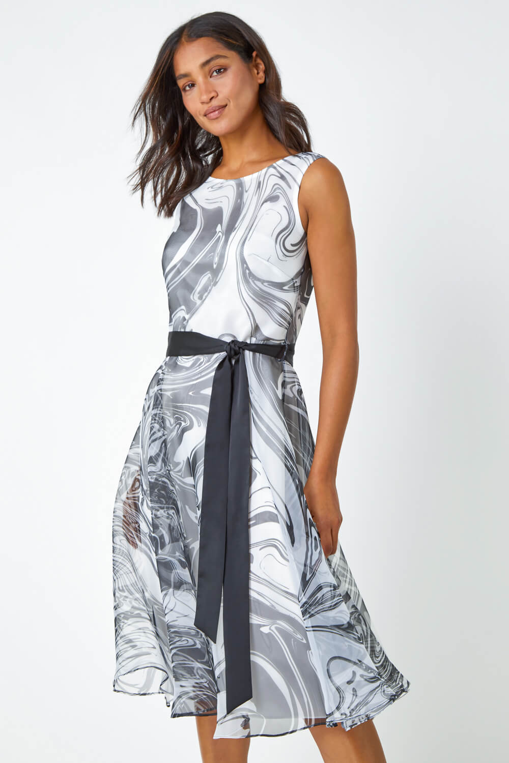 Black Sleeveless Marble Print Dress , Image 2 of 5