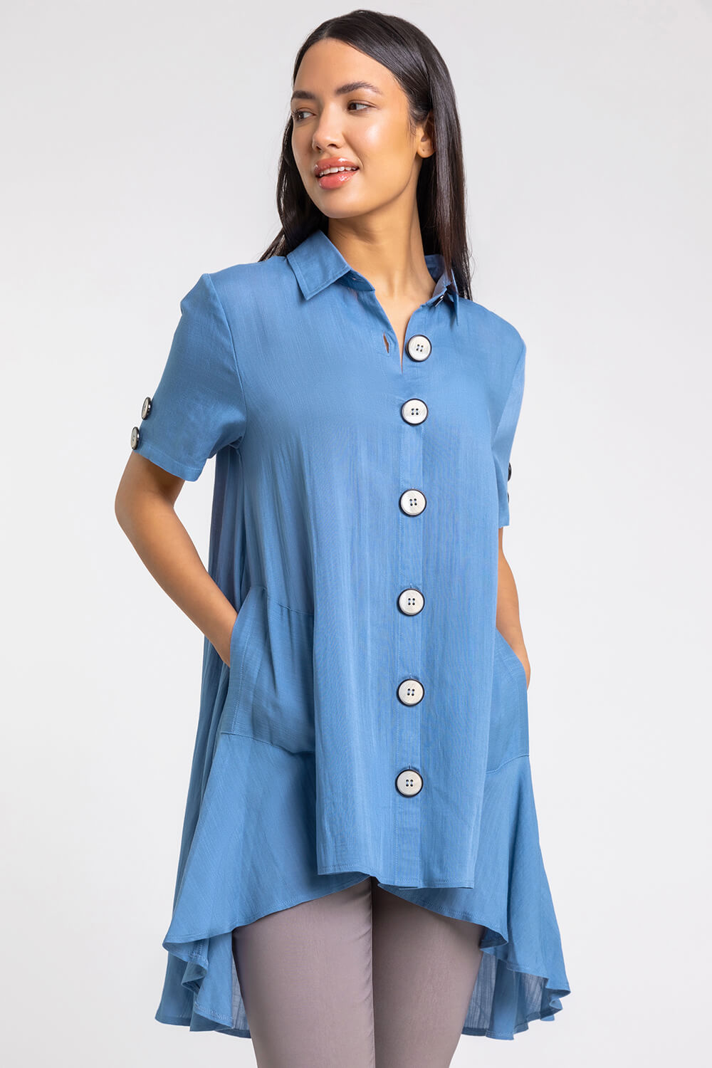Denim Pocket Detail Shirt Dress in Blue - Roman Originals UK
