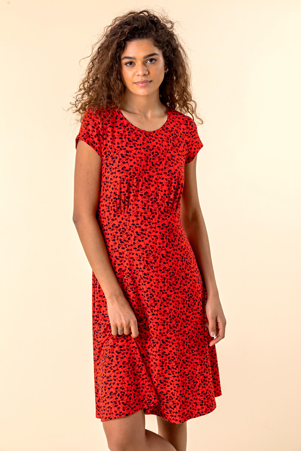 Red Printed Jersey Tea Dress, Image 3 of 4