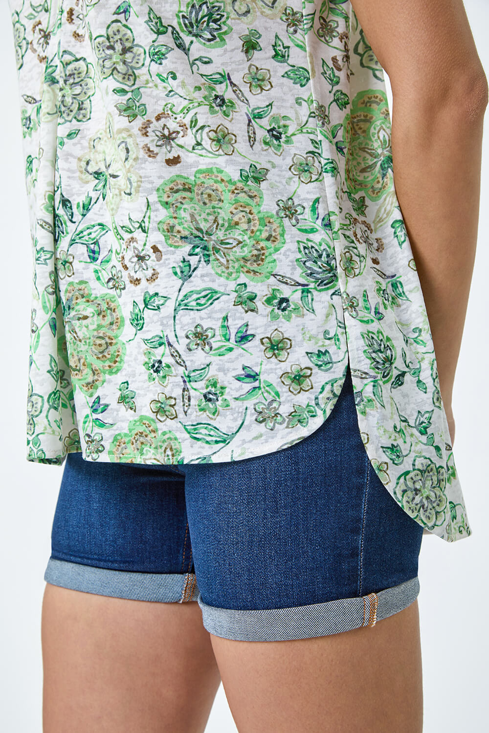 Green Floral Burnout Print V-Neck Vest Top, Image 5 of 5
