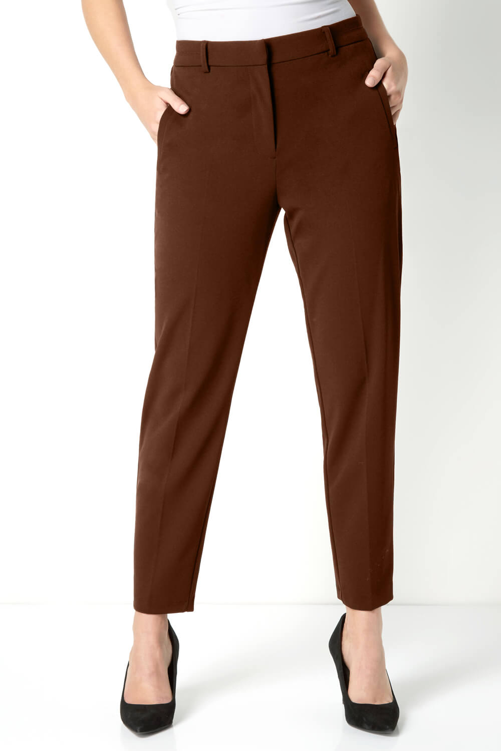 Chocolate Short Straight Leg Stretch Trouser, Image 2 of 3