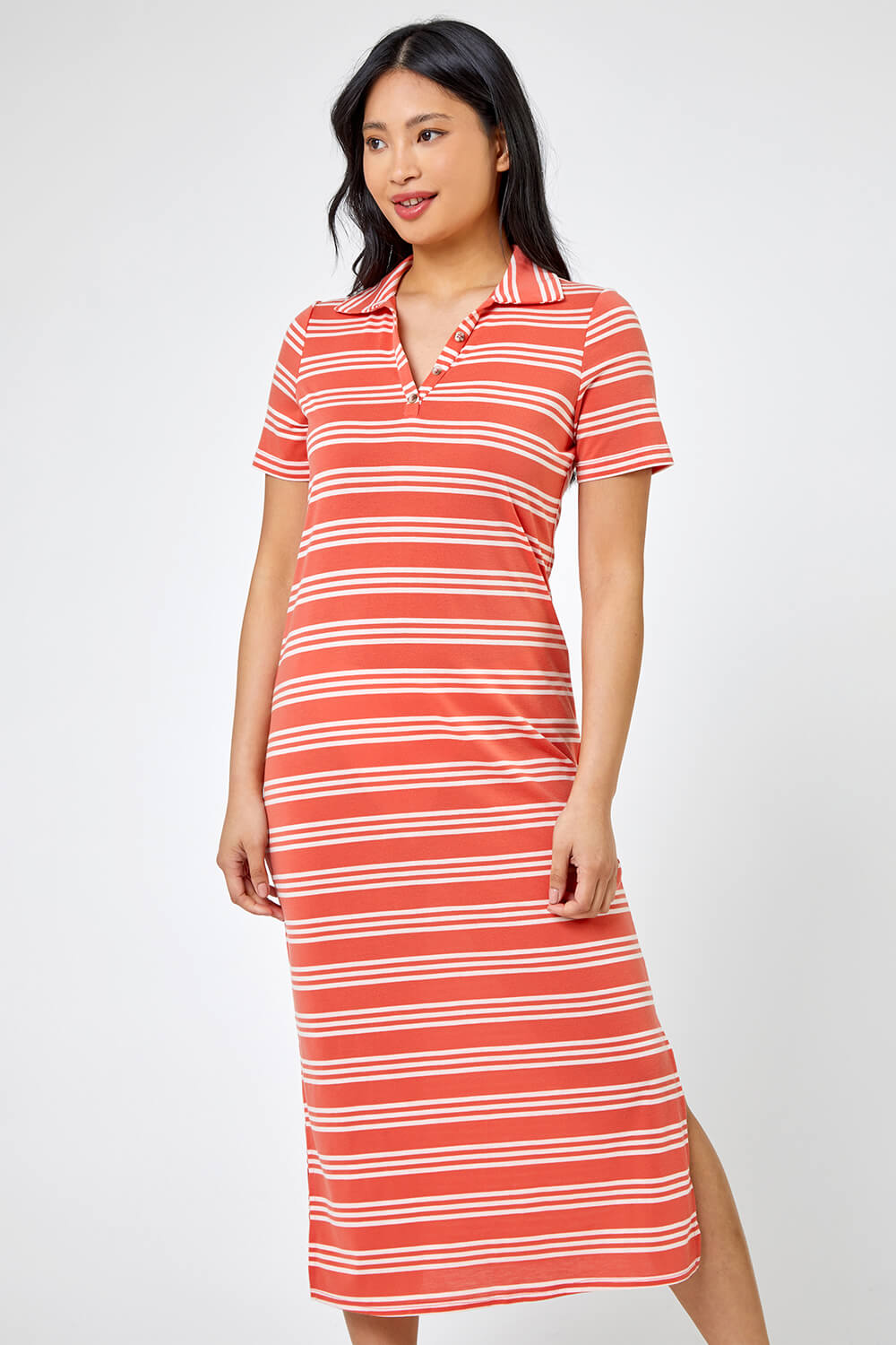 CORAL Petite Stripe Print Polo Shirt Dress, Image 3 of 5