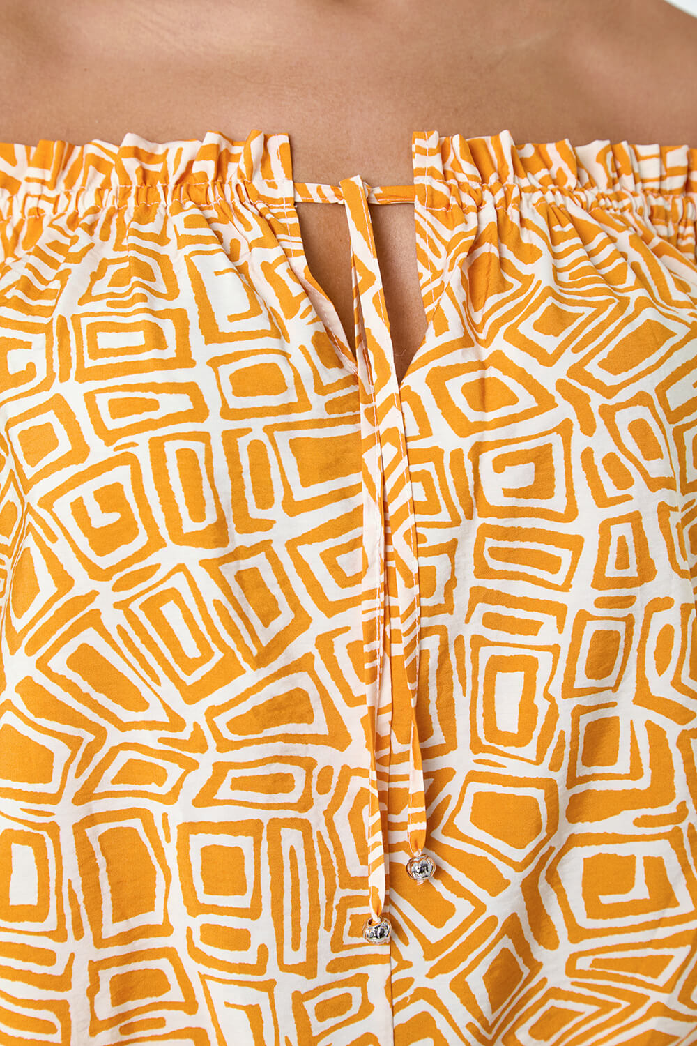 MANGO Geometric Print Shirred Bardot Top, Image 5 of 5