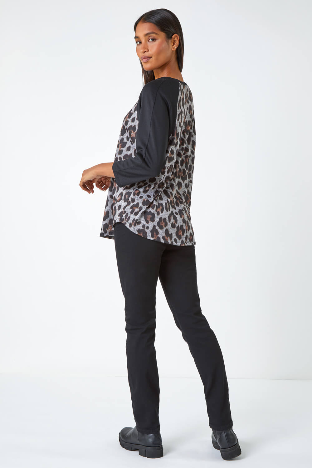 Natural  Animal Print Stretch Top, Image 3 of 5