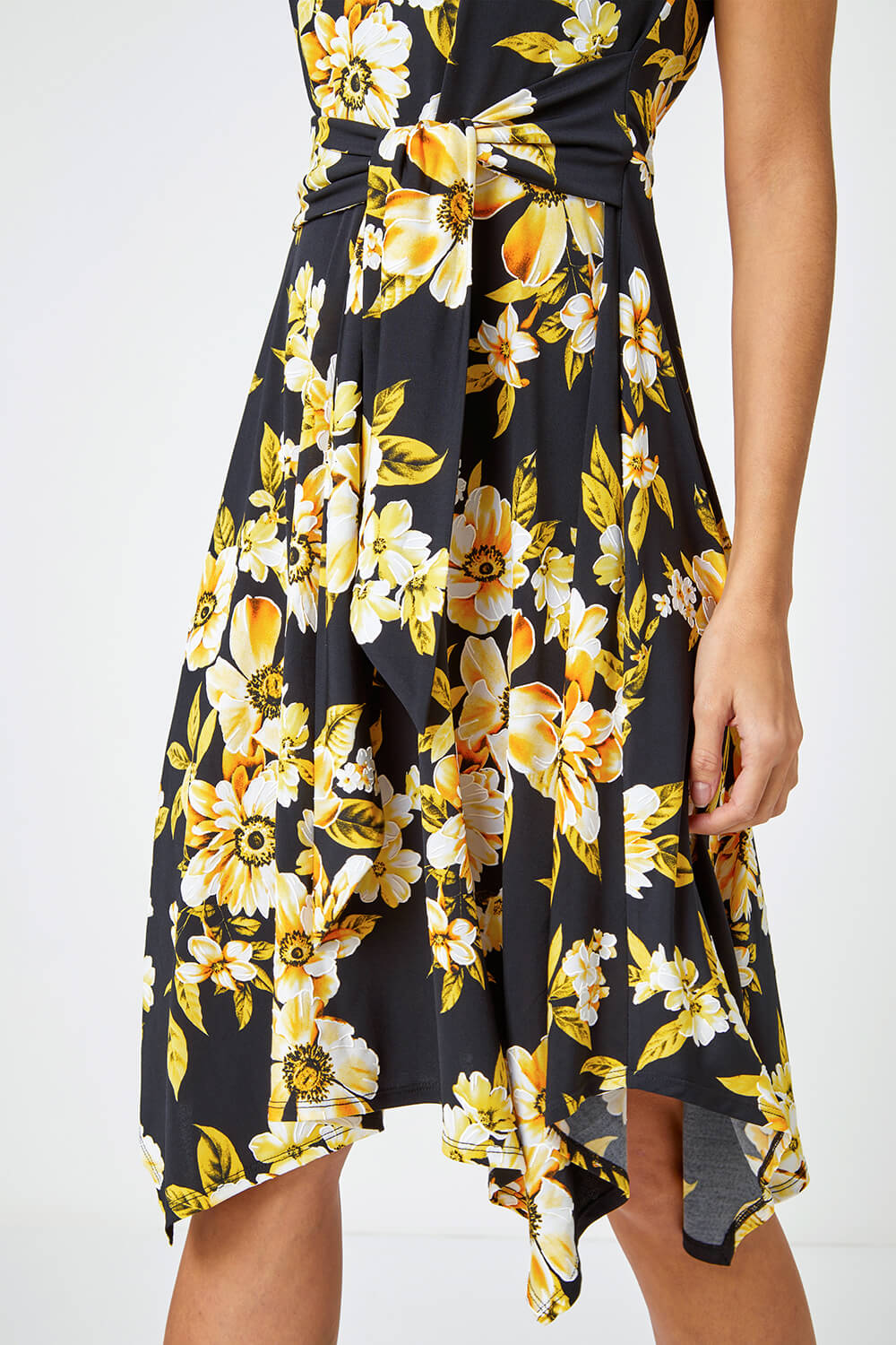 Yellow Textured Floral Print Tie Dress, Image 5 of 5
