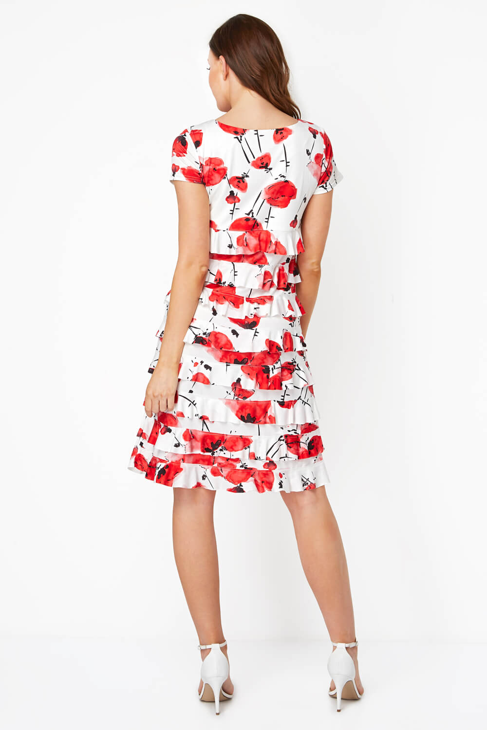Red Floral Frill Tiered Dress, Image 3 of 4