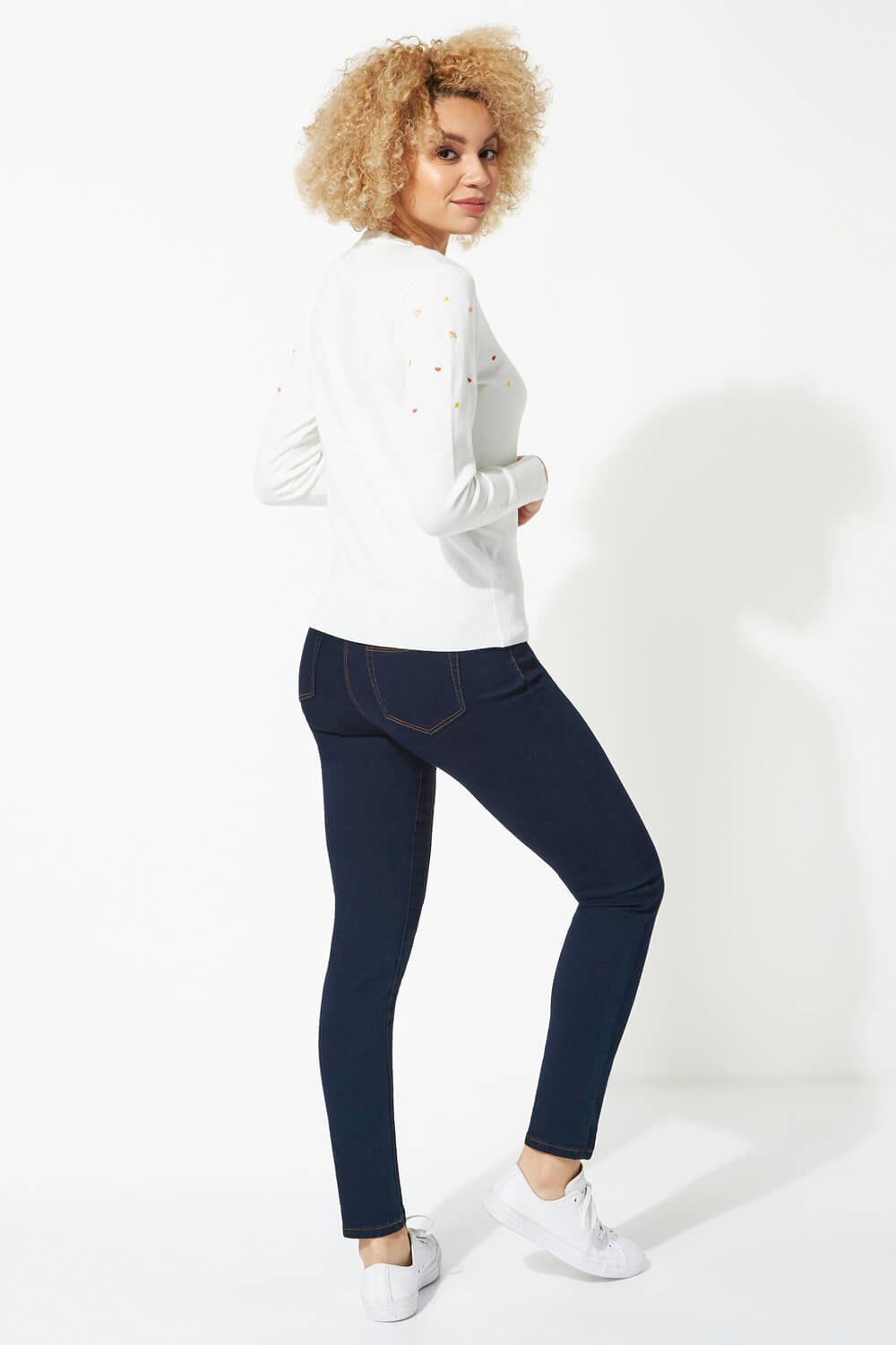 Ivory  Heart Embroidered Jumper, Image 3 of 5