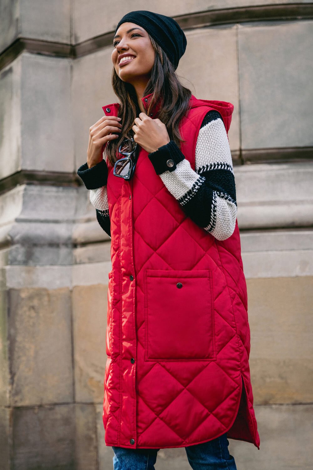 Red Diamond Quilted Longline Gilet, Image 5 of 7