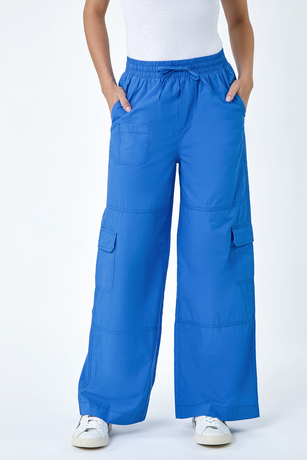 Royal Blue Cotton Wide Leg Cargo Trousers, Image 4 of 5