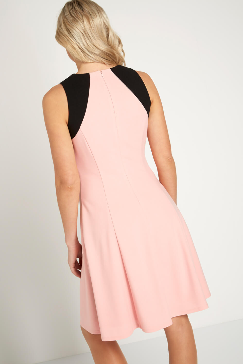 Light Pink Colour Block Fit and Flare Dress, Image 2 of 3