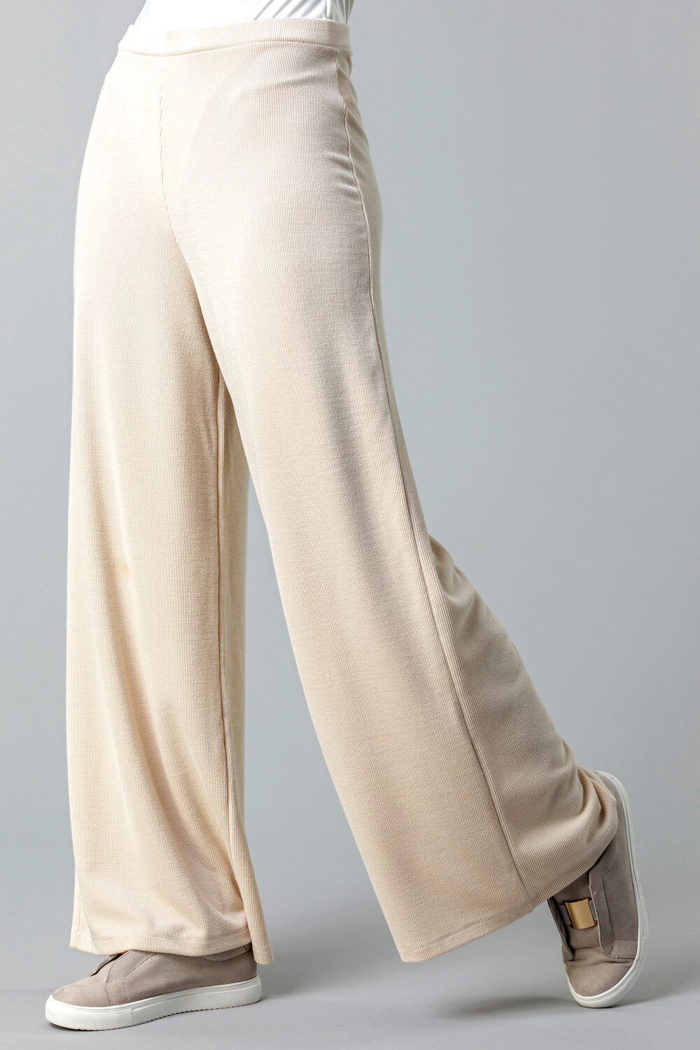 Natural  Soft Jersey Wide Leg Lounge Pants, Image 2 of 4