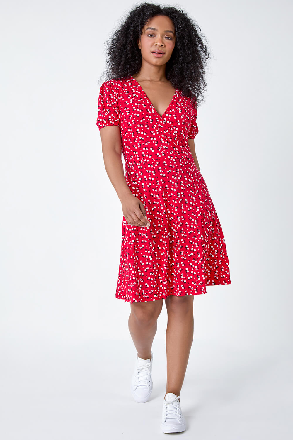 Red Petite Ditsy Wrap Stretch Dress | Petite UK